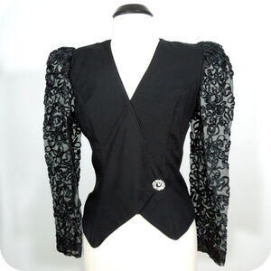 EVENING CHIC NANCY BRACOLONI Top 9/10 Womens Black Vintage Embroidered